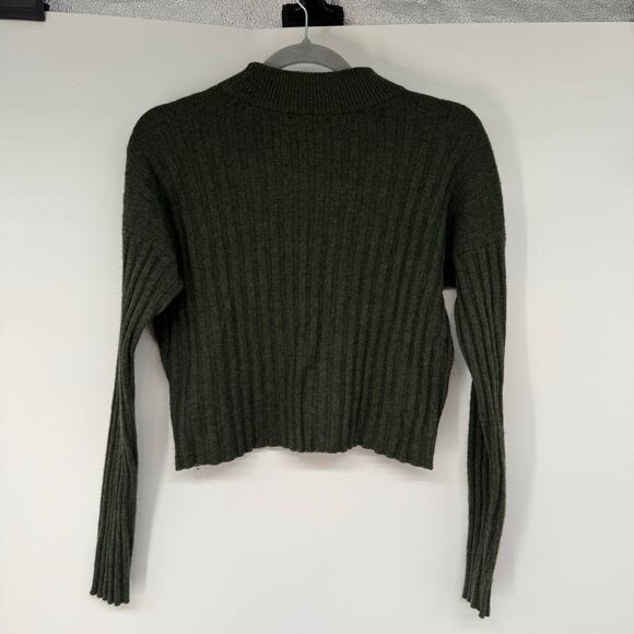 Madewell Mockneck Crop Sweater Women's Sze M Hthr Dark Forest Ribbed Style NM625 - Picture 3 of 8